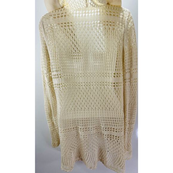 Vintage Y2K Crochet Roxy Boho Artsy Hooded Mid Length Cream Cardigan Size M - Picture 7 of 9